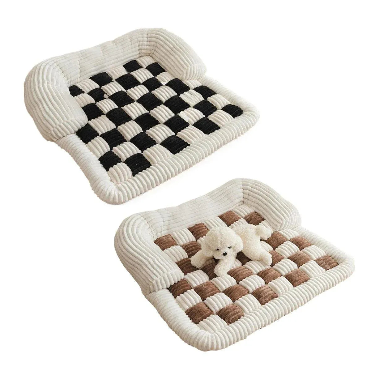 Checkerboard Pet Dog Kennel Mat Comfortable Cushion for Dogs and Puppies Bedding - Dark Brown