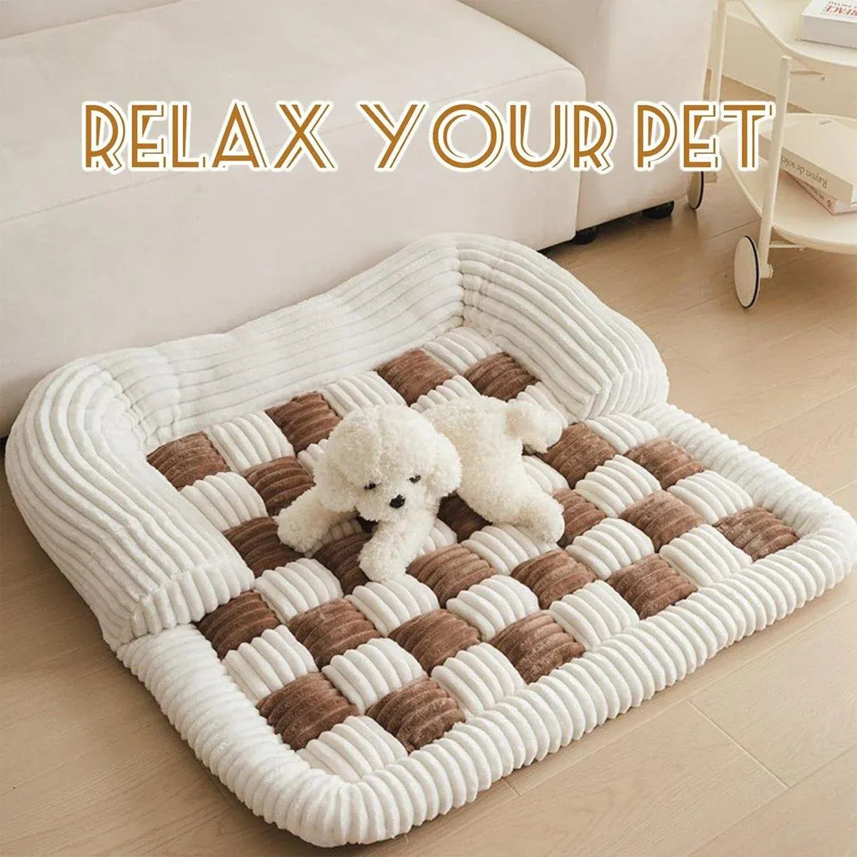 Checkerboard Pet Dog Kennel Mat Comfortable Cushion for Dogs and Puppies Bedding - Dark Brown