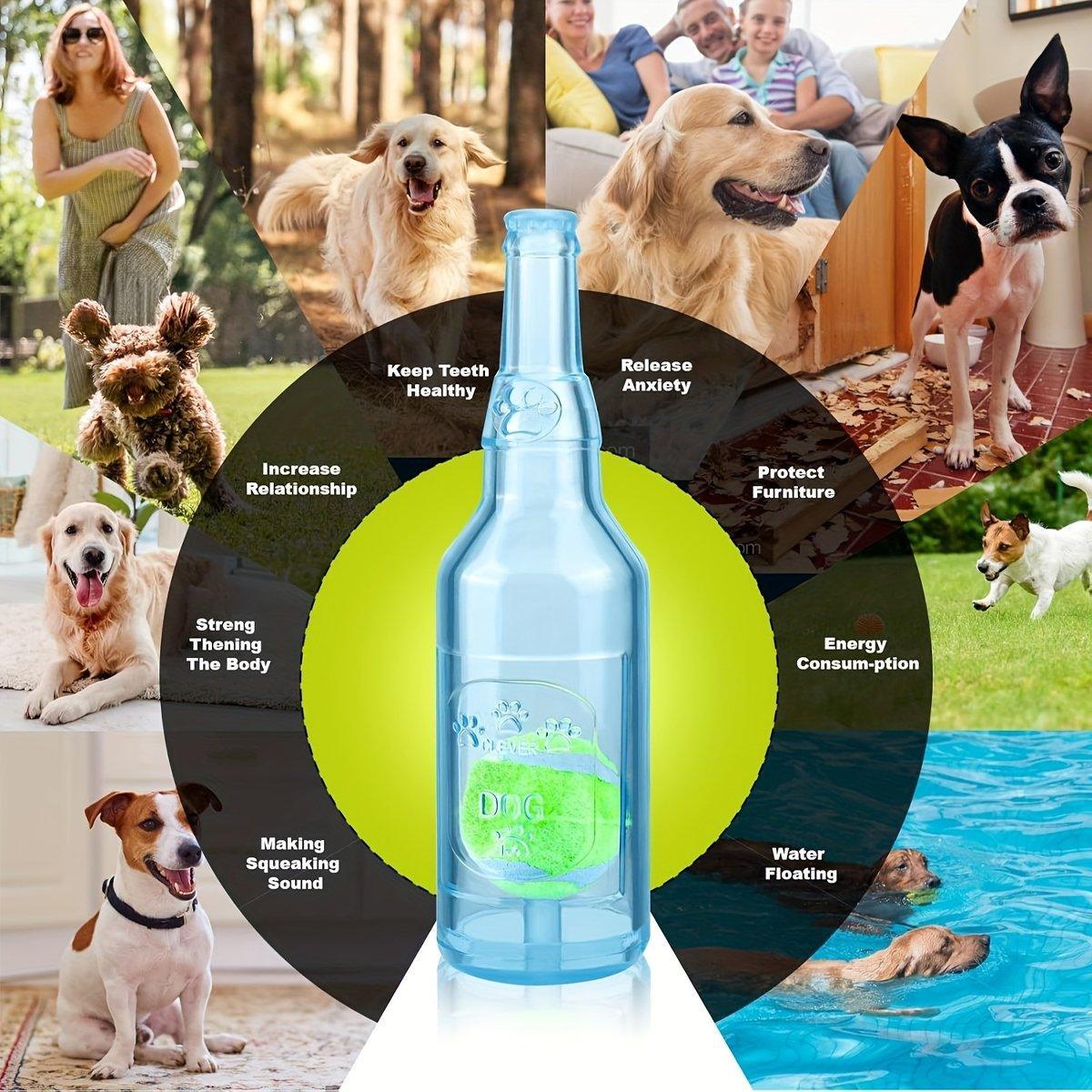 Durable Pet Teething Resistant Tennis Ball Wine Bottle Chew Toy for Dogs Play - Blue-S