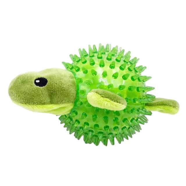 Dog Toy Rubber Spiky Ball Squeaky Chew Sound Interactive Pet Play - Turtle