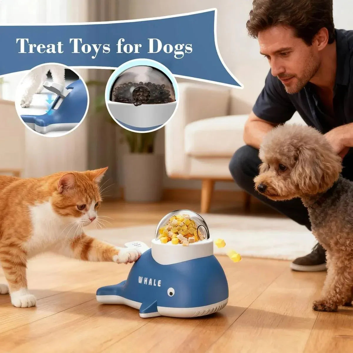Whale Shaped Treat Feeder Slow Feeder For Cat Dog Interactive Self Play Pet Toy