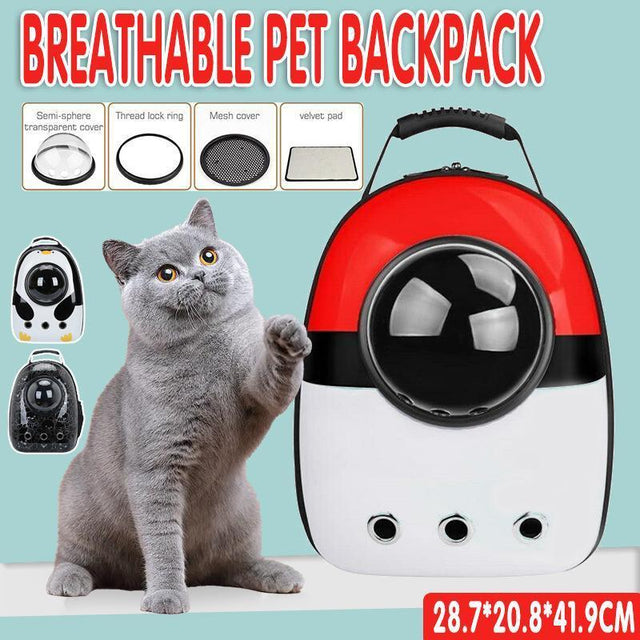 Cat Dog Backpack Carrier Breathable Pet Carrier Bag for Travel Red w/ White