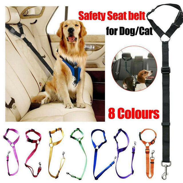 Adjustable Pet Dog Car Lead Harness Strap Vehicle Travel Restraint Use - Blue