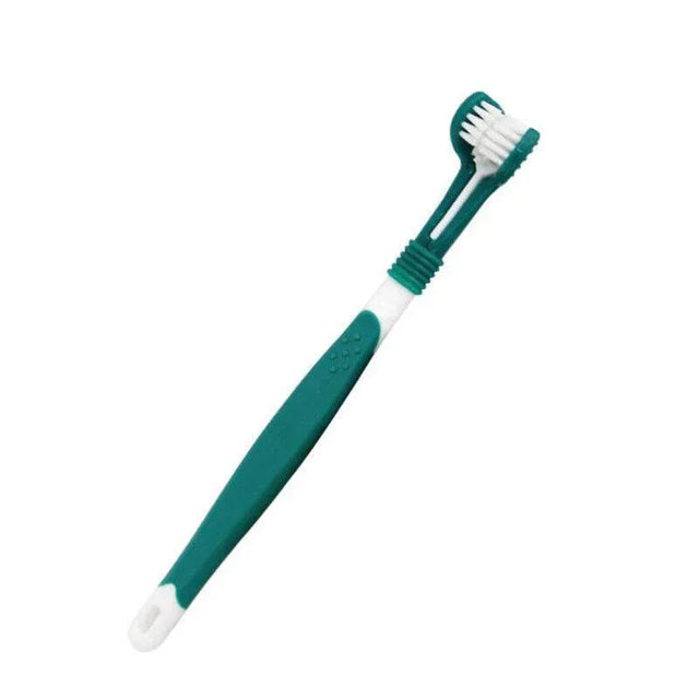Three Sided Dog Toothbrush Pet Cat Teeth Cleaning Oral Mouth Care Green Dark