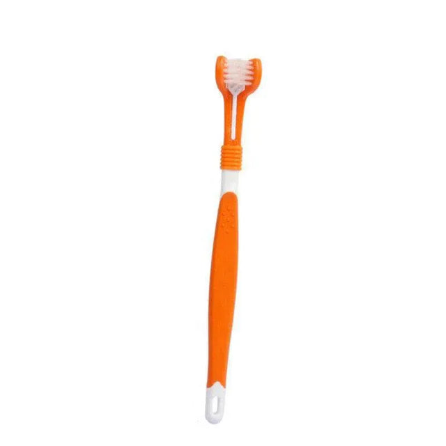 Three Sided Dog Toothbrush Pet Cat Teeth Cleaning Tool Oral Mouth Care Orange