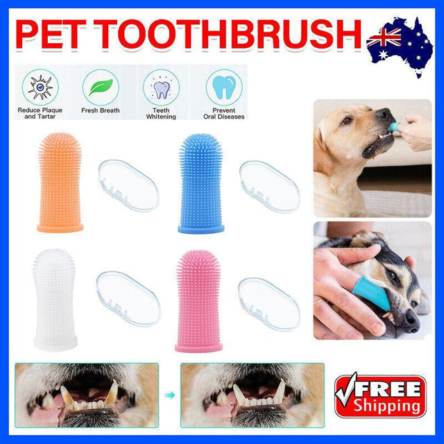 Dog Cat Super Soft Pet Finger Toothbrush Teeth Silicone Brush Care Cleaning Blue