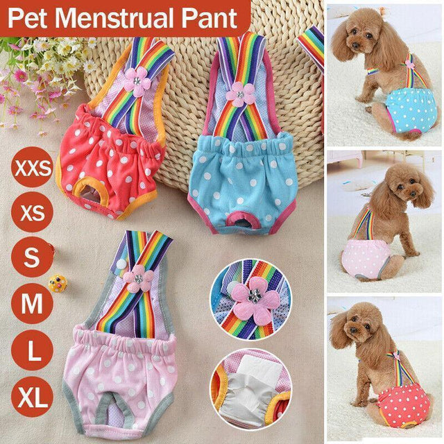 Female Pet Dog Cat Puppy Pant Menstrual Sanitary Nappy Diaper Wrap Underwear Blue - XXS