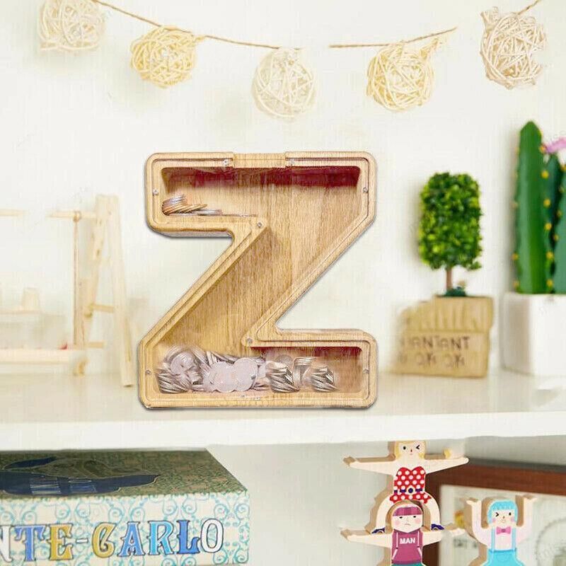 Wooden Piggy Bank Funny Letter or Guitar Coin Saving Money Box A–Z Gift Idea - X