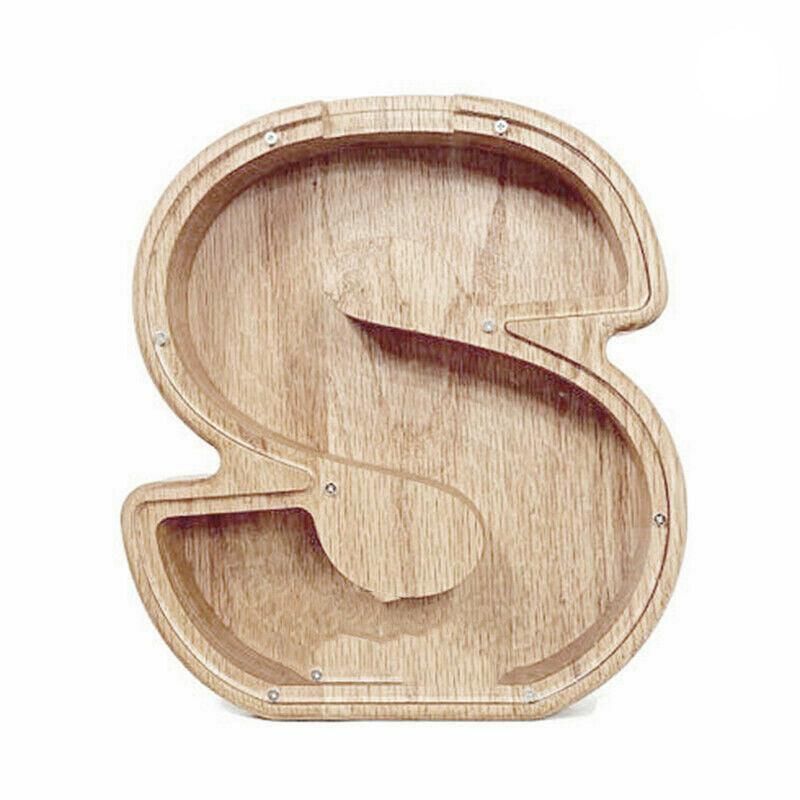Wooden Piggy Bank Funny Letter or Guitar Coin Saving Money Box A–Z Gift Idea - S