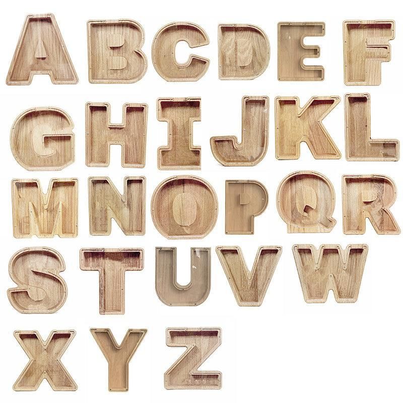 Wooden Piggy Bank Funny Letter or Guitar Coin Saving Money Box A–Z Gift Idea - S
