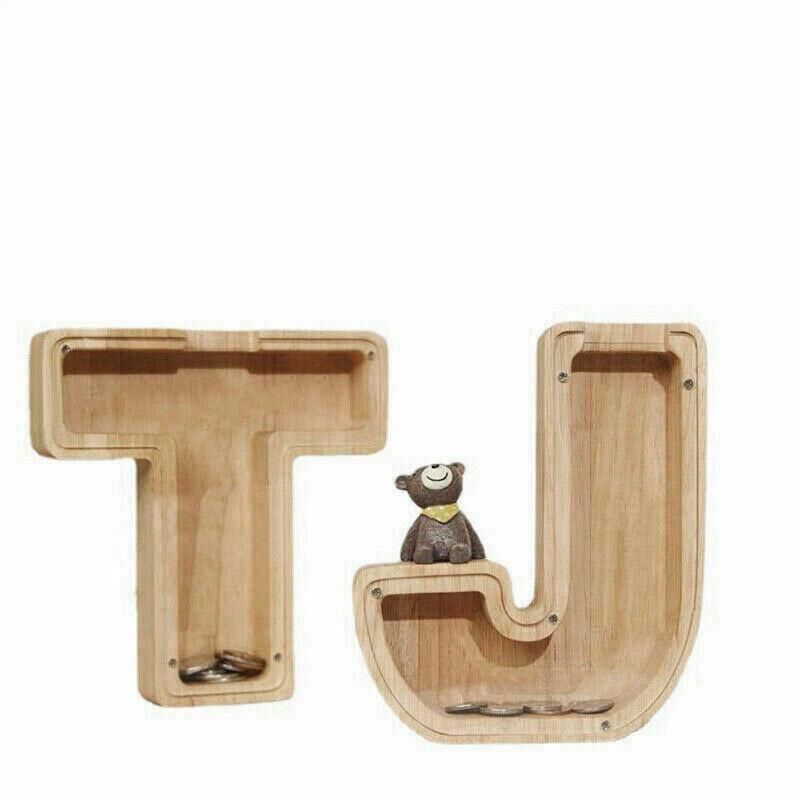 Wooden Piggy Bank Funny Letter or Guitar Coin Saving Money Box A–Z Gift Idea - S