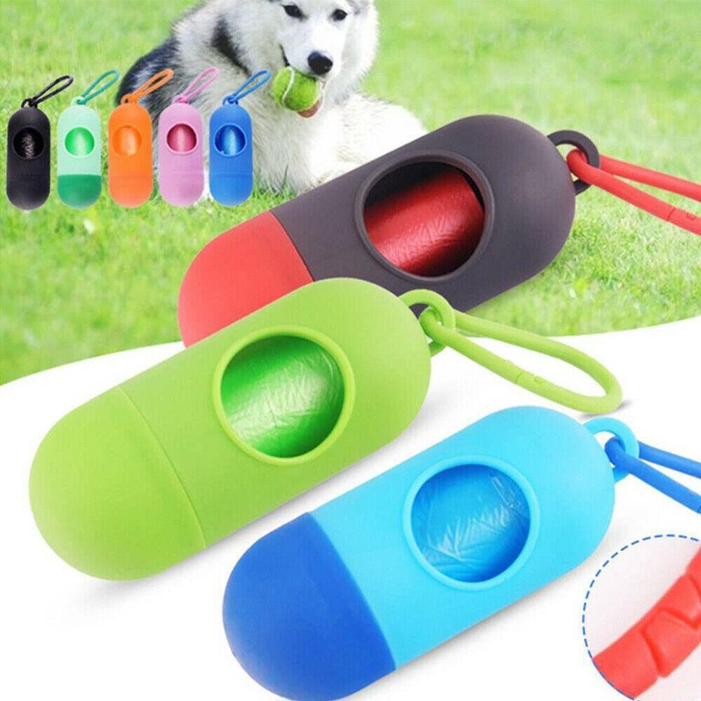 Portable Dog Waste Bag Dispenser with Refill Rolls for Pet Walking Cleanup - Blue