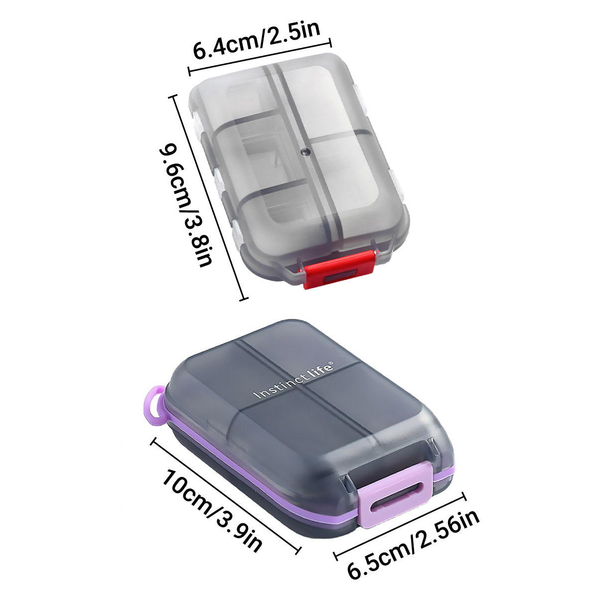 Small Pill Case Vitamin Holder Container 6/10Compartments Double Layer Holder - Red-2PCS