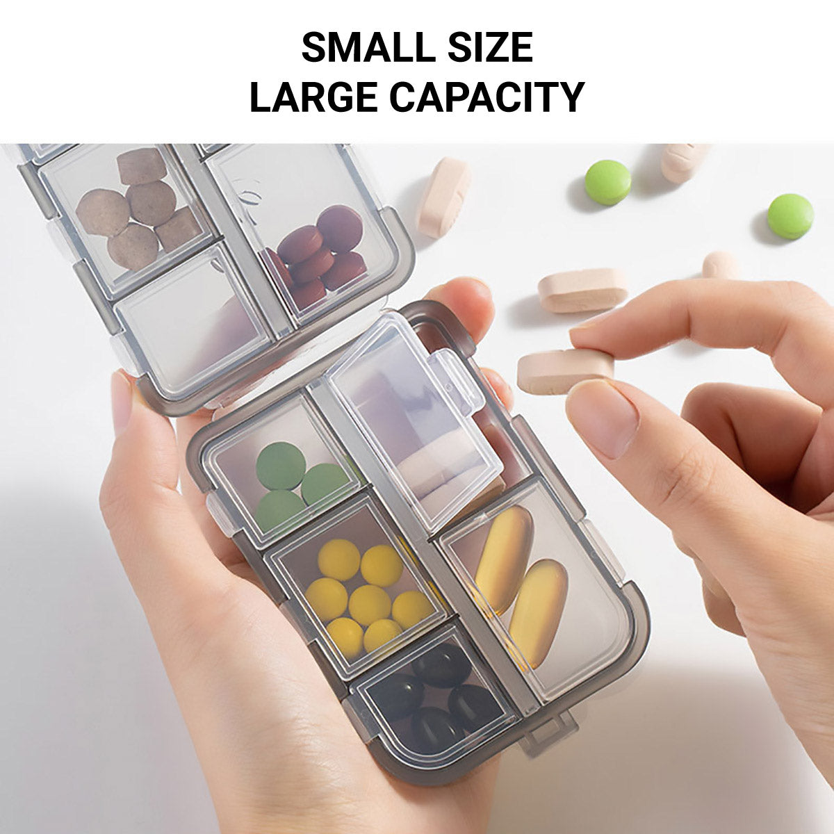 Small Pill Case Vitamin Holder Container 6/10Compartments Double Layer Holder - Red-2PCS