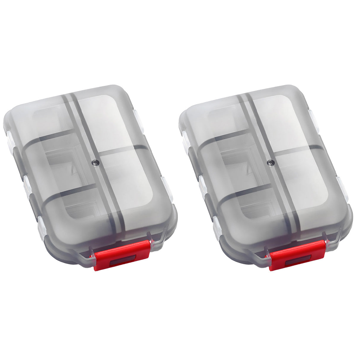 Small Pill Case Vitamin Holder Container 6/10Compartments Double Layer Holder - Red-2PCS