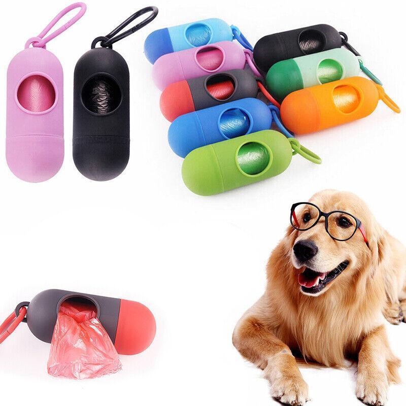 Portable Dog Waste Bag Dispenser with Refill Rolls for Pet Walking Cleanup - Grey + Red