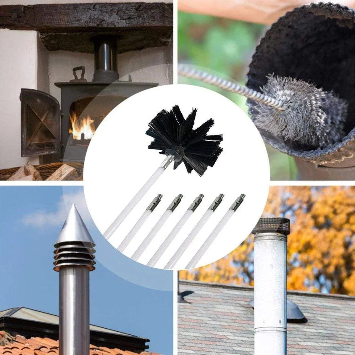 Pipe Cleaning Brush Nylon Head Rod Duct Cleaning Tool Solid Chimney Brush