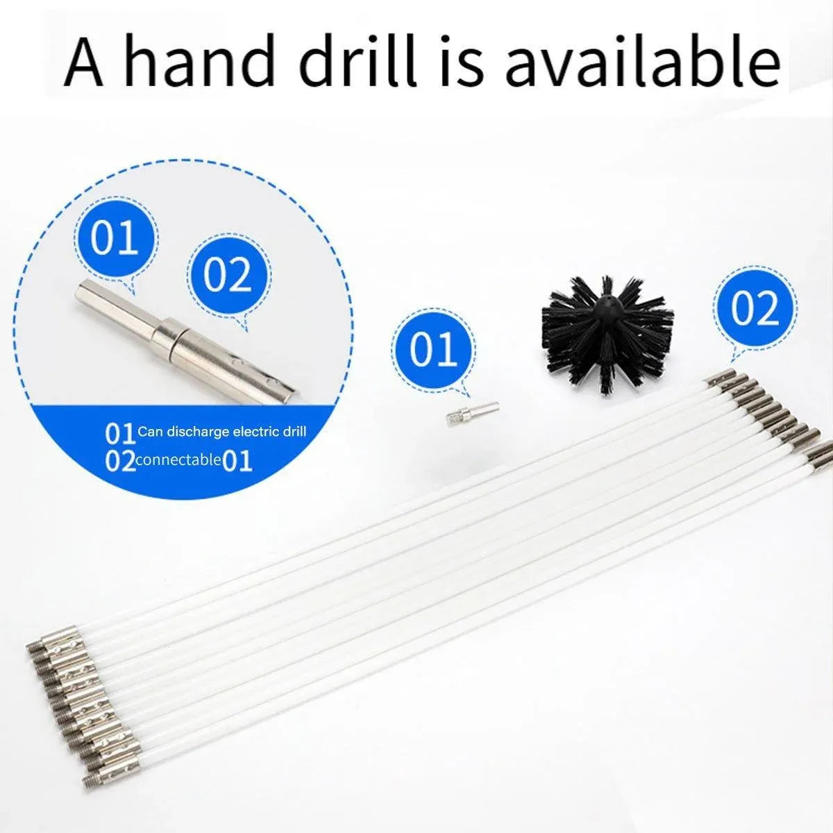 Pipe Cleaning Brush Nylon Head Rod Duct Cleaning Tool Solid Chimney Brush