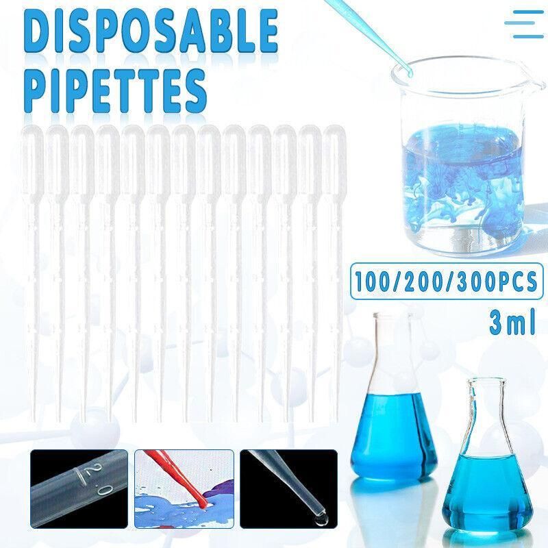 100X 3ml Disposable Graduated Plastic Pipettes for Liquid Transfer