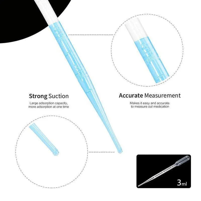 100X 3ml Disposable Graduated Plastic Pipettes for Liquid Transfer
