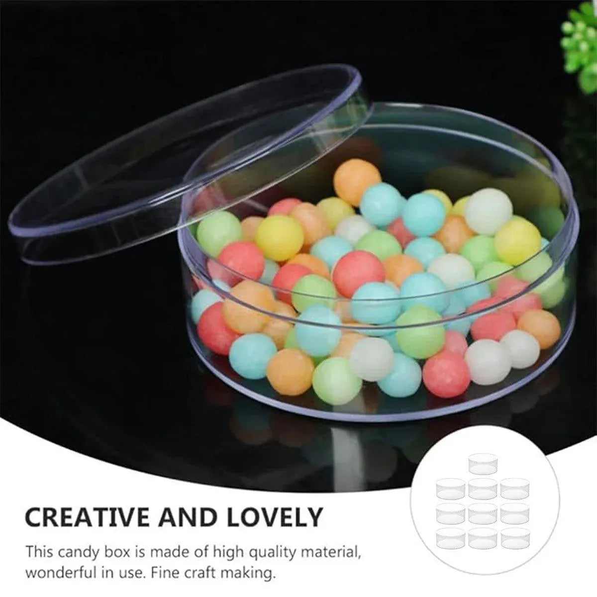 10pcs Clear Round Gift Boxes Plastic Candy Storage Containers for Party Favors - 10x3.5cm