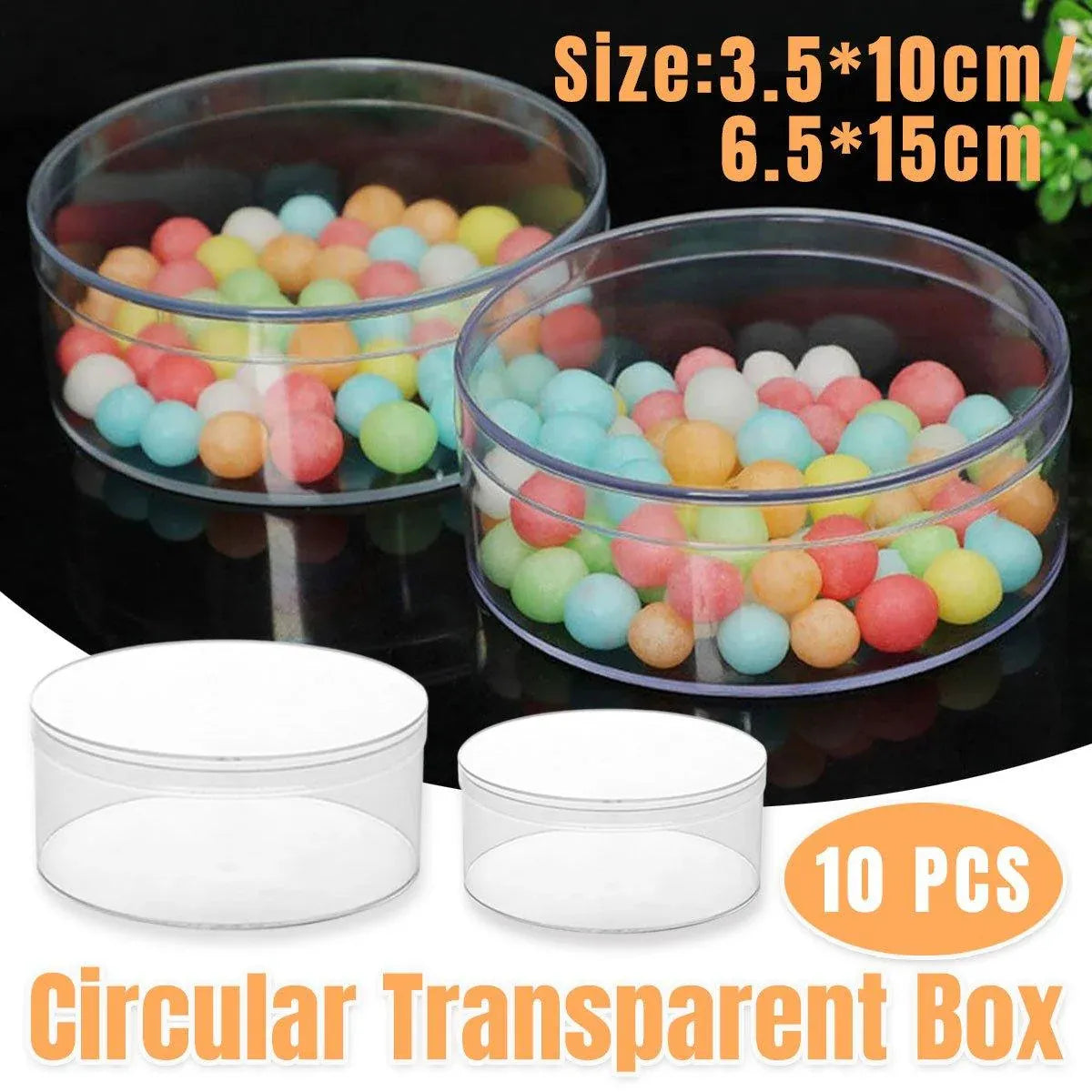 10pcs Clear Round Gift Boxes Plastic Candy Storage Containers for Party Favors - 15x6.5cm