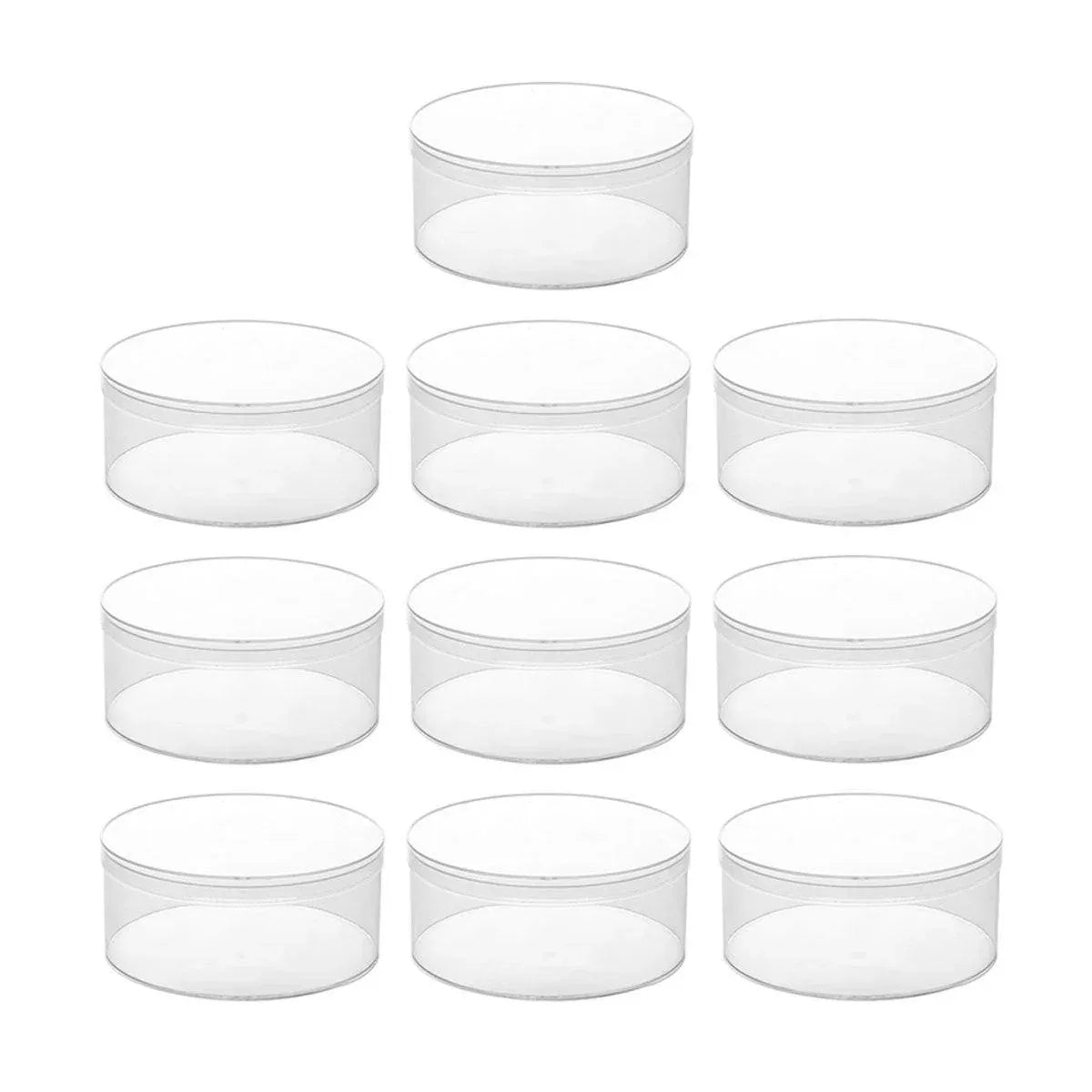10pcs Clear Round Gift Boxes Plastic Candy Storage Containers for Party Favors - 15x6.5cm