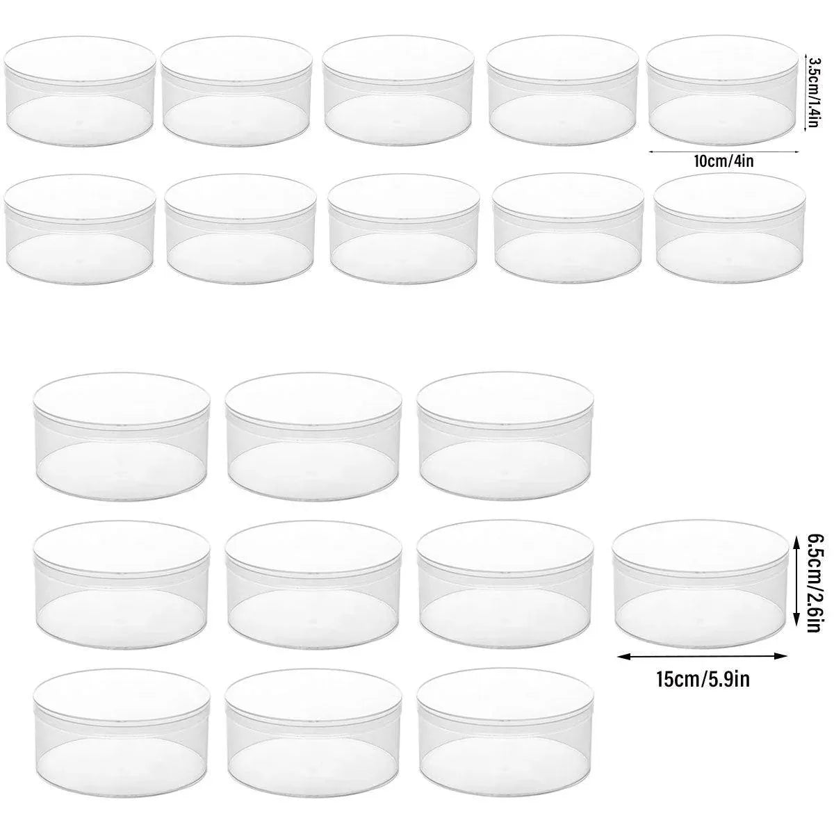 10pcs Clear Round Gift Boxes Plastic Candy Storage Containers for Party Favors - 15x6.5cm