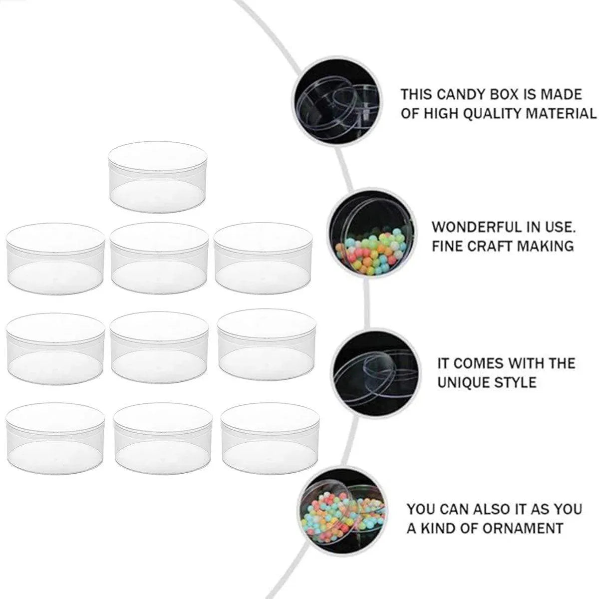 10pcs Clear Round Gift Boxes Plastic Candy Storage Containers for Party Favors - 15x6.5cm