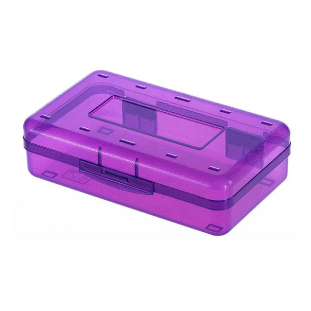 Large Capacity Transparent Plastic Pencil Case Multifunctional Student Art Box - Purple