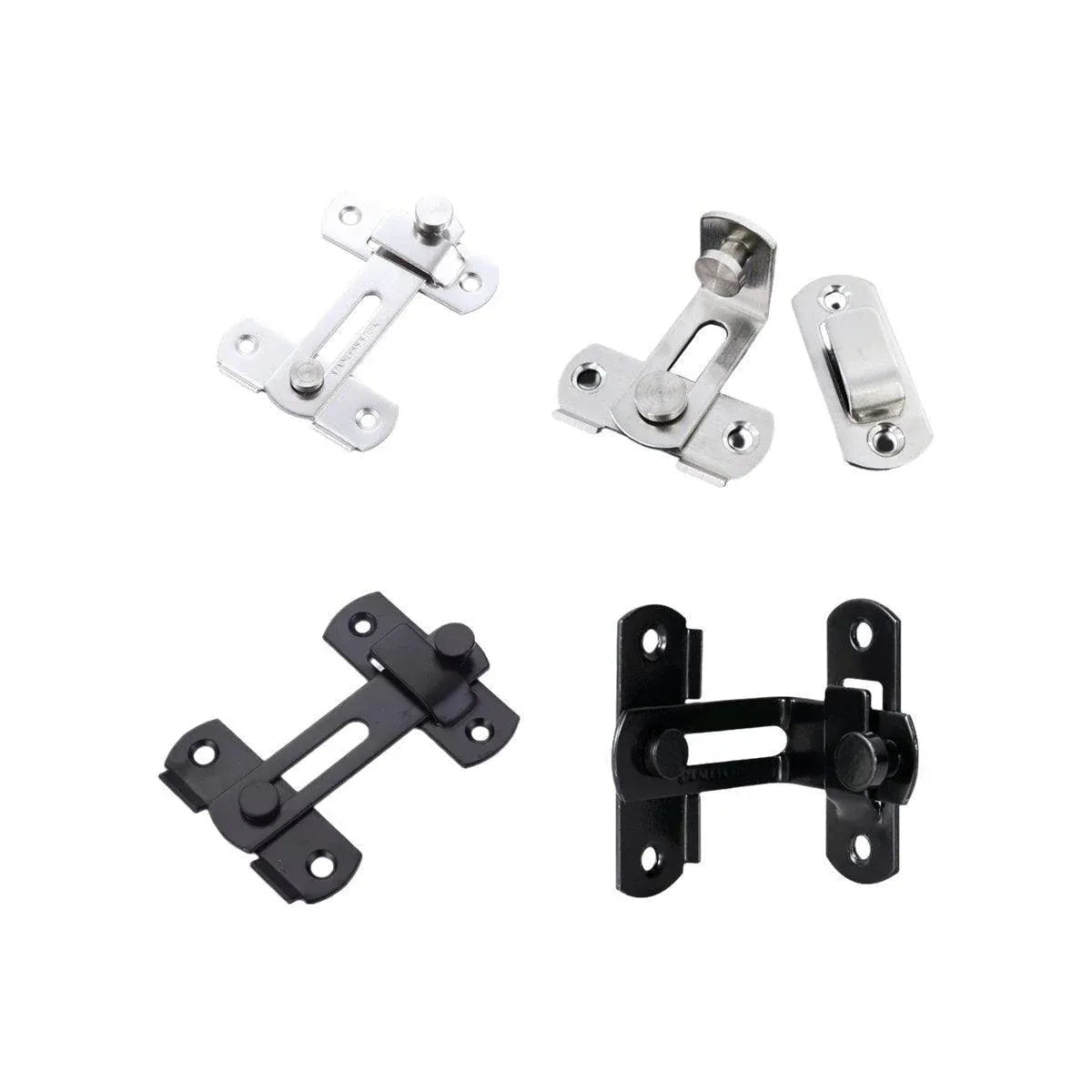 2 Sets 90 Degree Sliding Door Latch Lock Catch Kit for Home Use - Flat-Silver-L