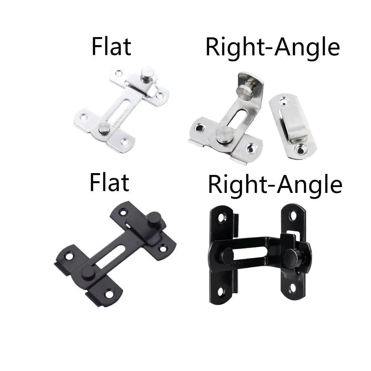 2 Sets 90 Degree Sliding Door Latch Lock Catch Kit for Home Use - Flat-Silver-L