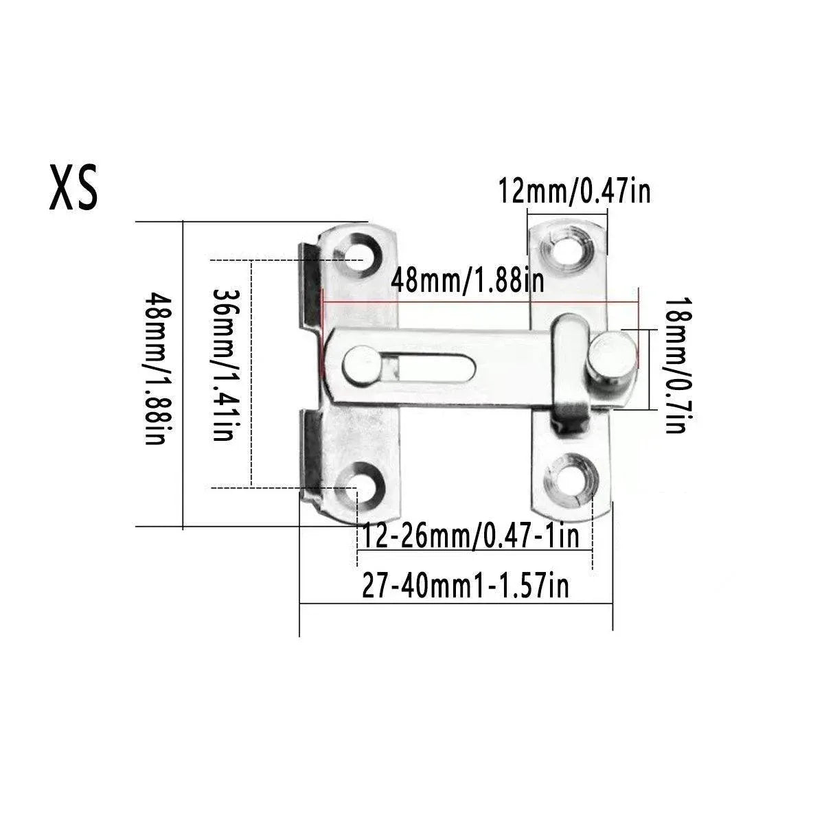 2 Sets 90 Degree Sliding Door Latch Lock Catch Kit for Home Use - Flat-Silver-L
