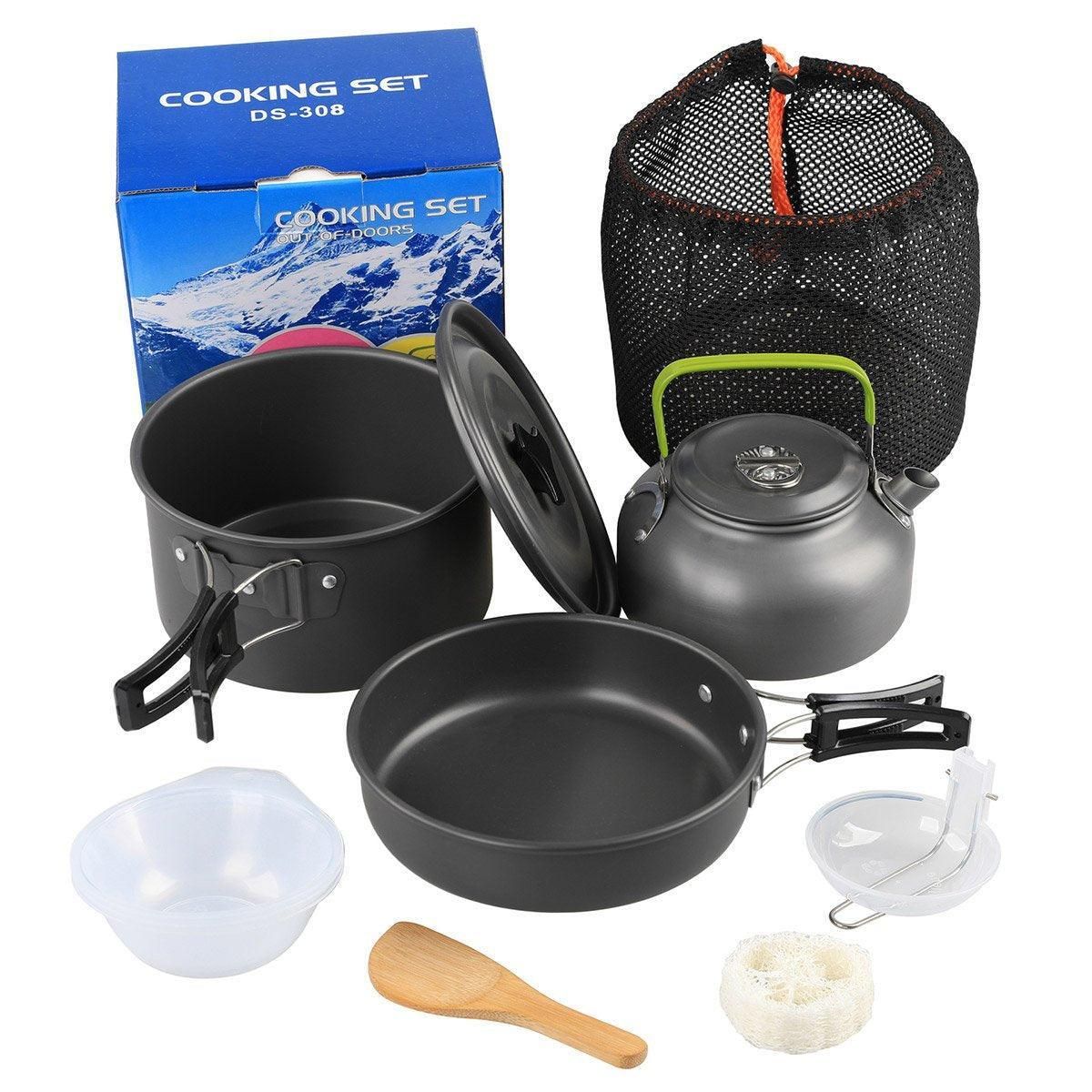 Lightweight Camping Cookware Set Outdoor Cooking Gear 3 Piece Travel Cook Set - Black