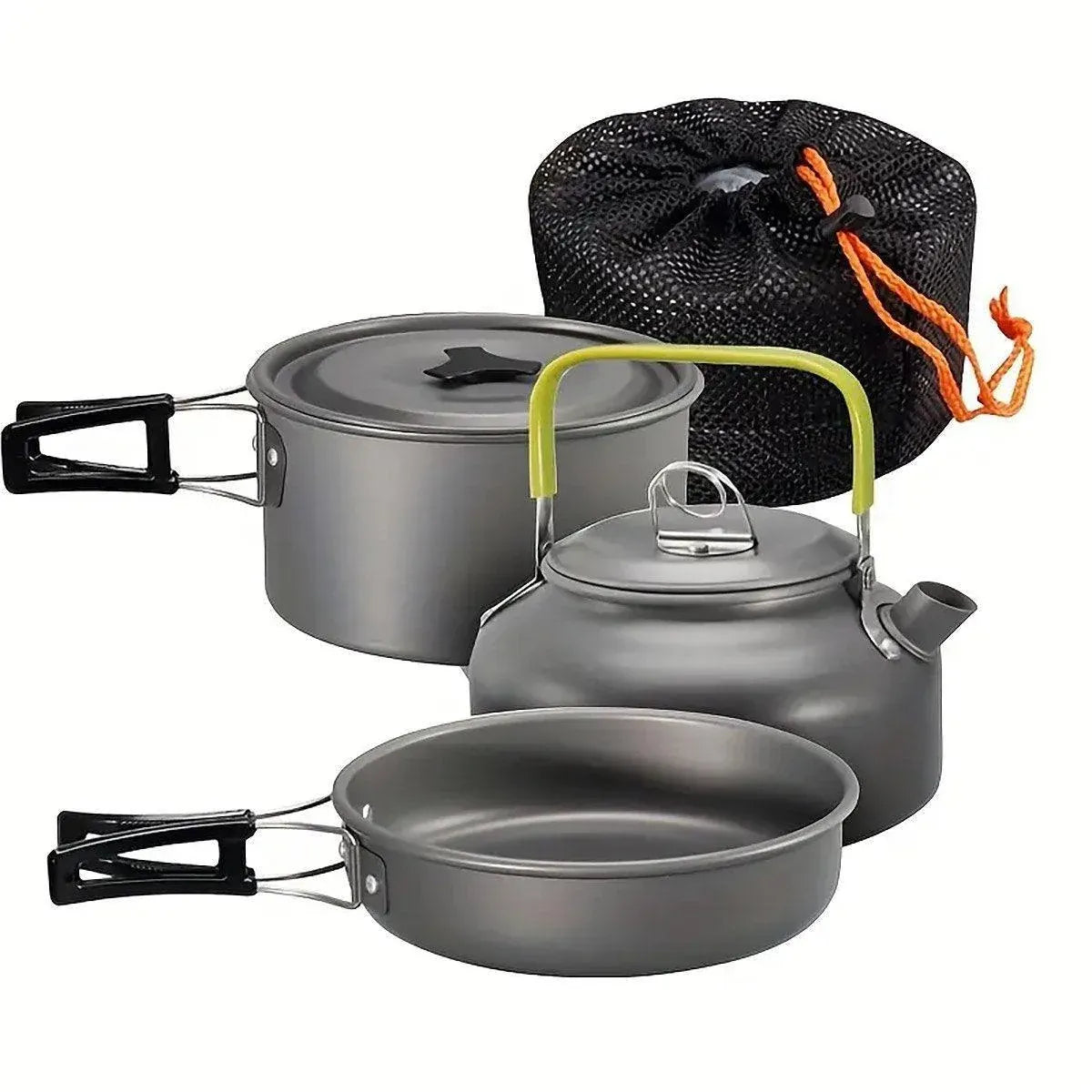 Lightweight Camping Cookware Set Outdoor Cooking Gear 3 Piece Travel Cook Set - Black