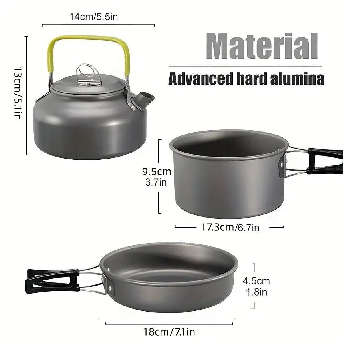 Lightweight Camping Cookware Set Outdoor Cooking Gear 3 Piece Travel Cook Set - Black