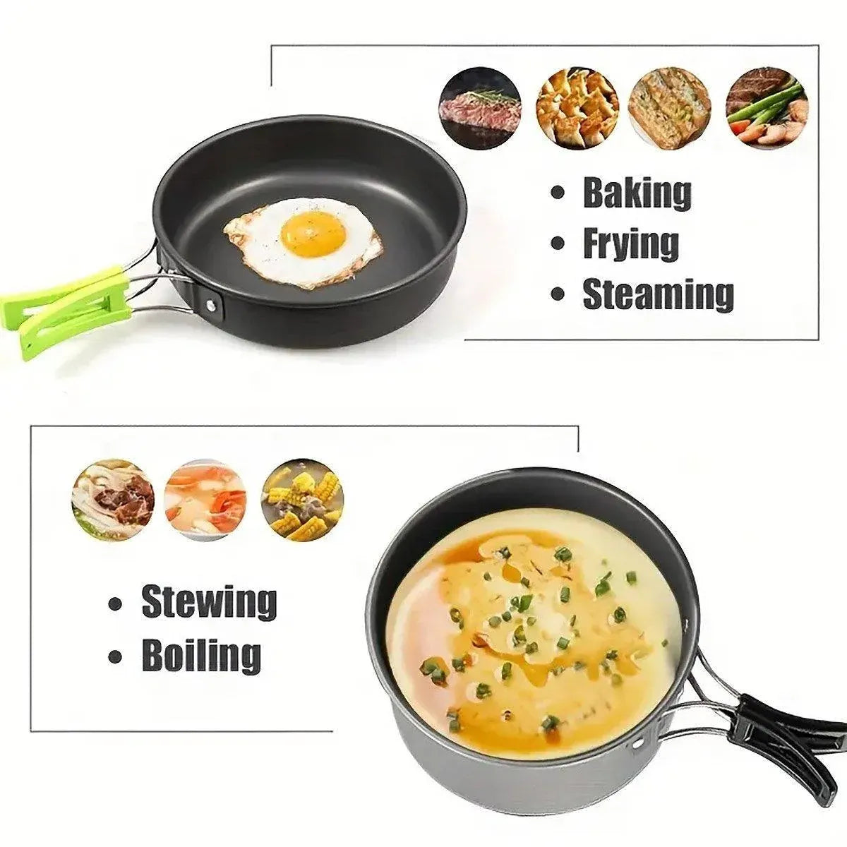 Lightweight Camping Cookware Set Outdoor Cooking Gear 3 Piece Travel Cook Set - Black