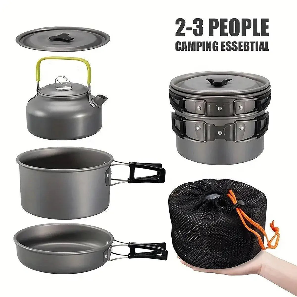Lightweight Camping Cookware Set Outdoor Cooking Gear 3 Piece Travel Cook Set - Black