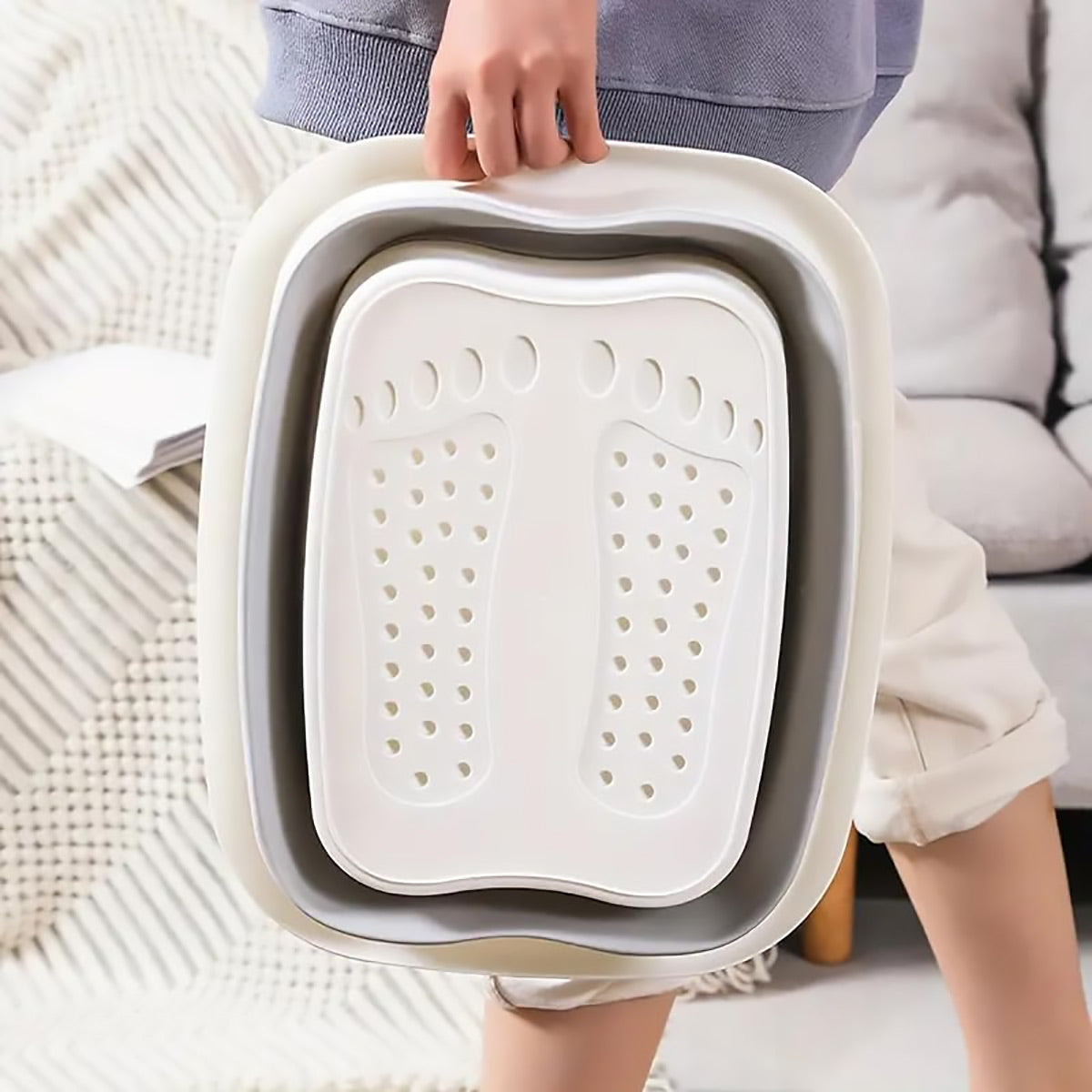 Foldable Foot Tub Portable Large Capacity Foot Basin for Home Bathroom Spa and Travel - White