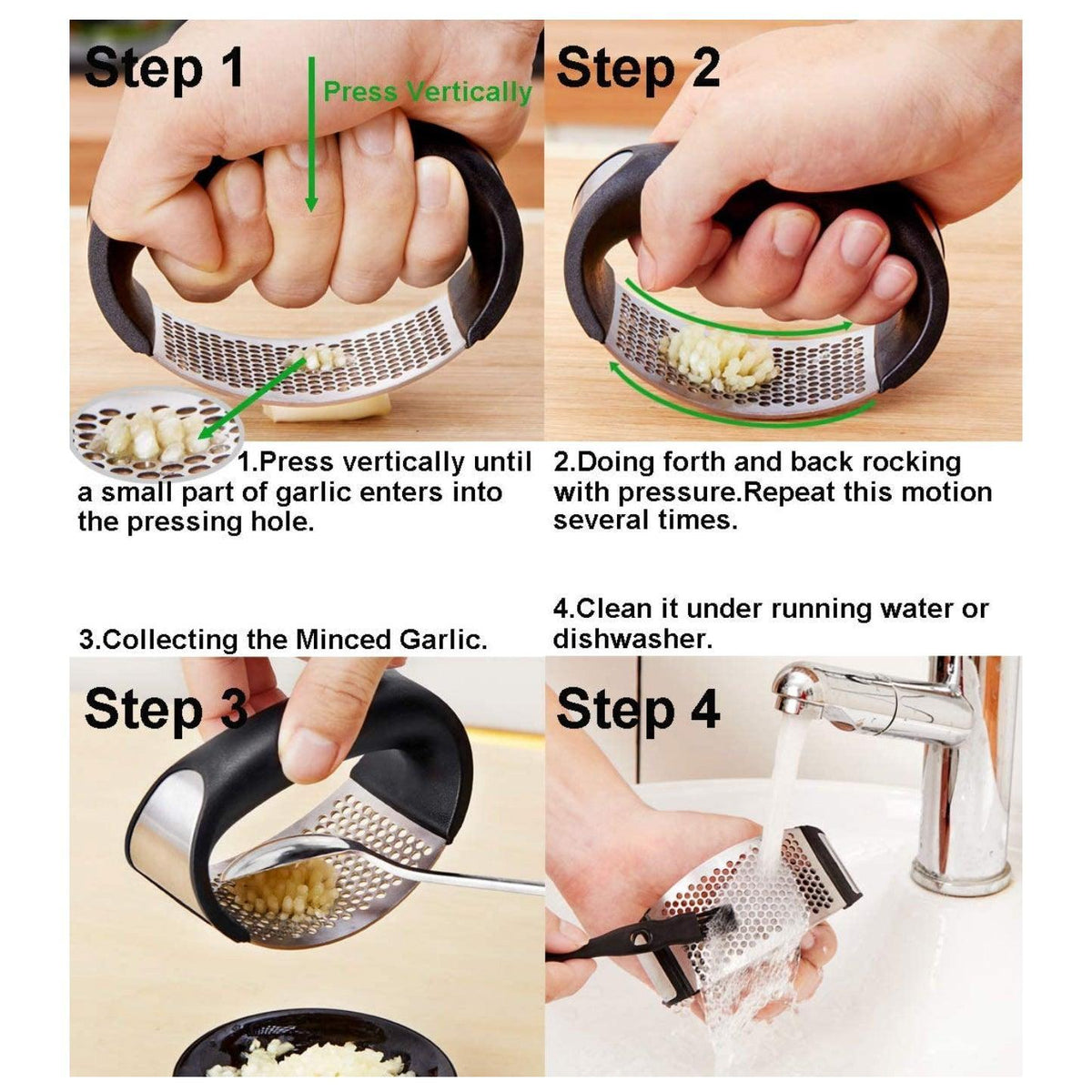 Stainless Steel Garlic Masher Press Crusher Squeezer Masher Kitchen Gadget - Black