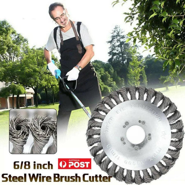 6/8inch Weed Brush Steel Wire Trimmer Wheel Garden Lawnmower Head Tool - 8''