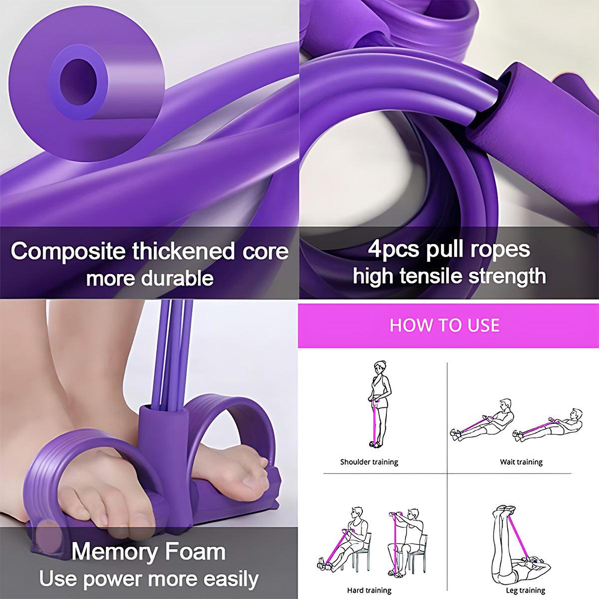 Multi-Function Exercise Tension Rope Foot Pedal Resistance Fitness Pull Bands - Red