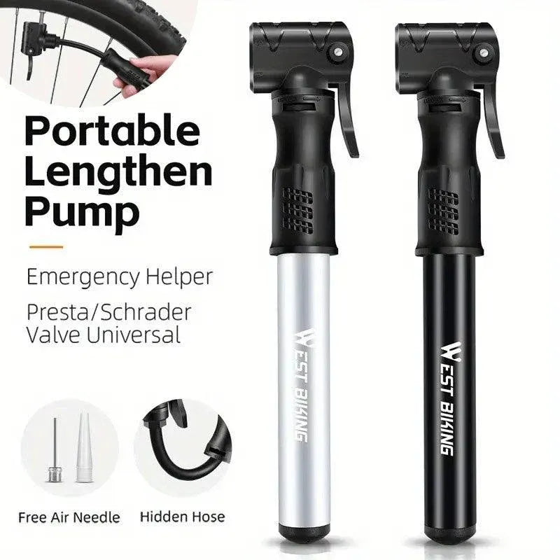 Portable Bicycle Pump Mini Inflatable Tube Pump Tire Inflator for Bike Cycling - Silver