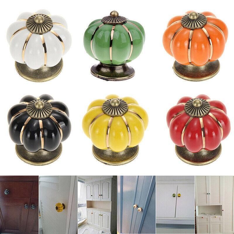 Pumpkin Ceramic Vintage Door Knobs Cabinet Drawer Cupboard Kitchen Pull Handle