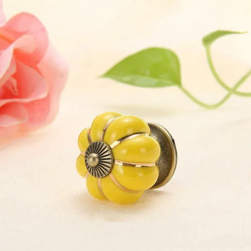 Pumpkin Ceramic Vintage Door Knobs Cabinet Drawer Cupboard Kitchen Pull Handle