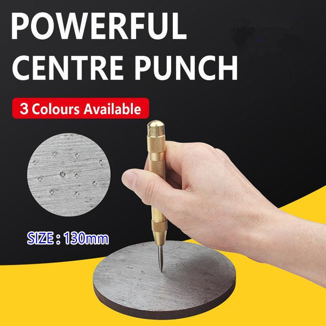 130mm Spring Loaded Centre Punch Automatic Brass Marking Tool Heavy Duty - Black