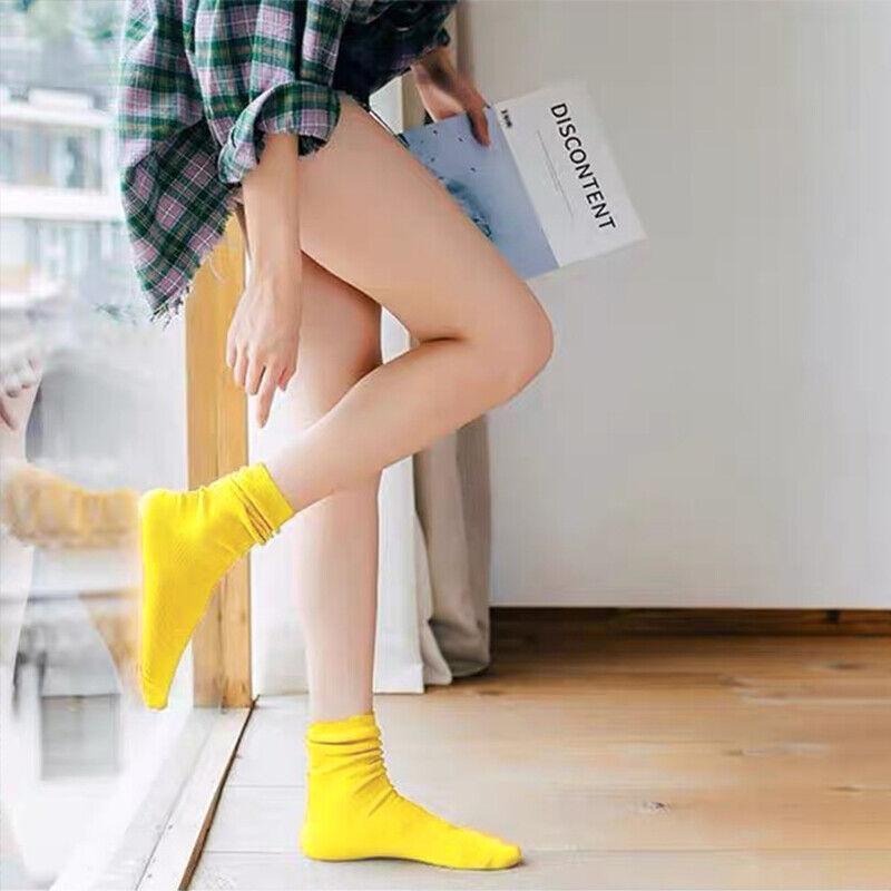 Olid Pure Colour Formal Socks Cotton Fashion Casual Breathable Crew Socks - Yellow 4 Pairs