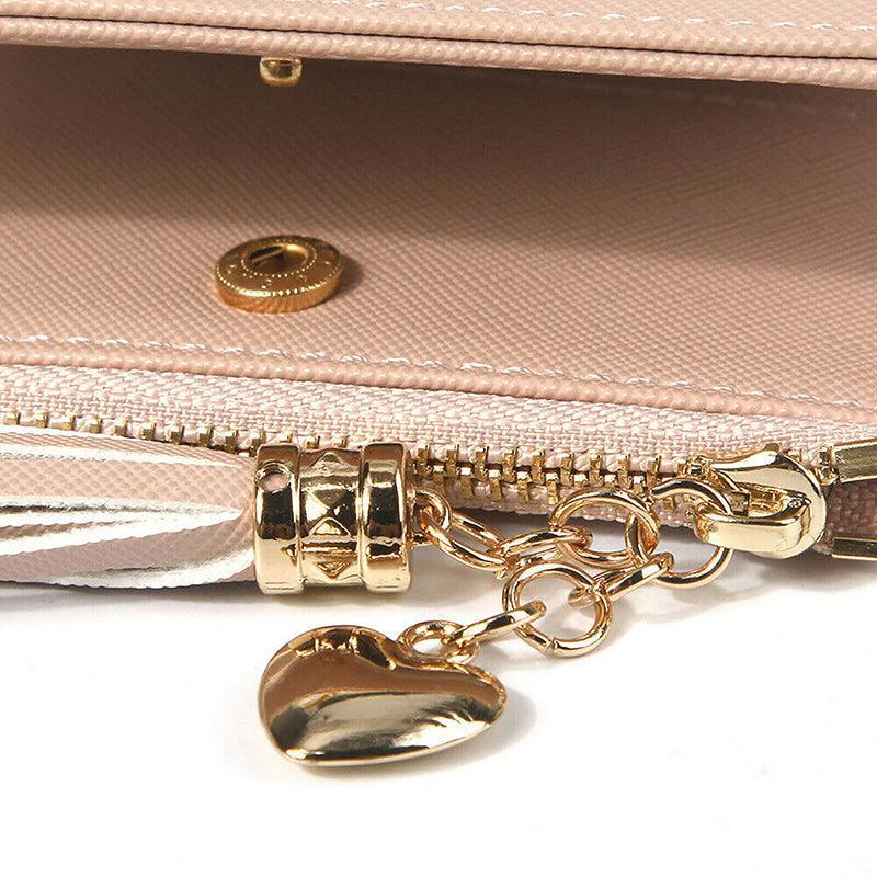 Ladies Short Wallet Small Leather Purse Folding Card Holder Coin Pocket Tassel Design - Red