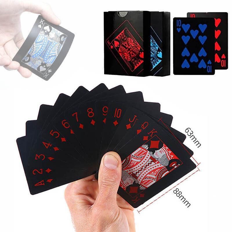 Waterproof PVC Playing Cards Poker Deck Black Plastic Magic Tricks Game Set - Blue