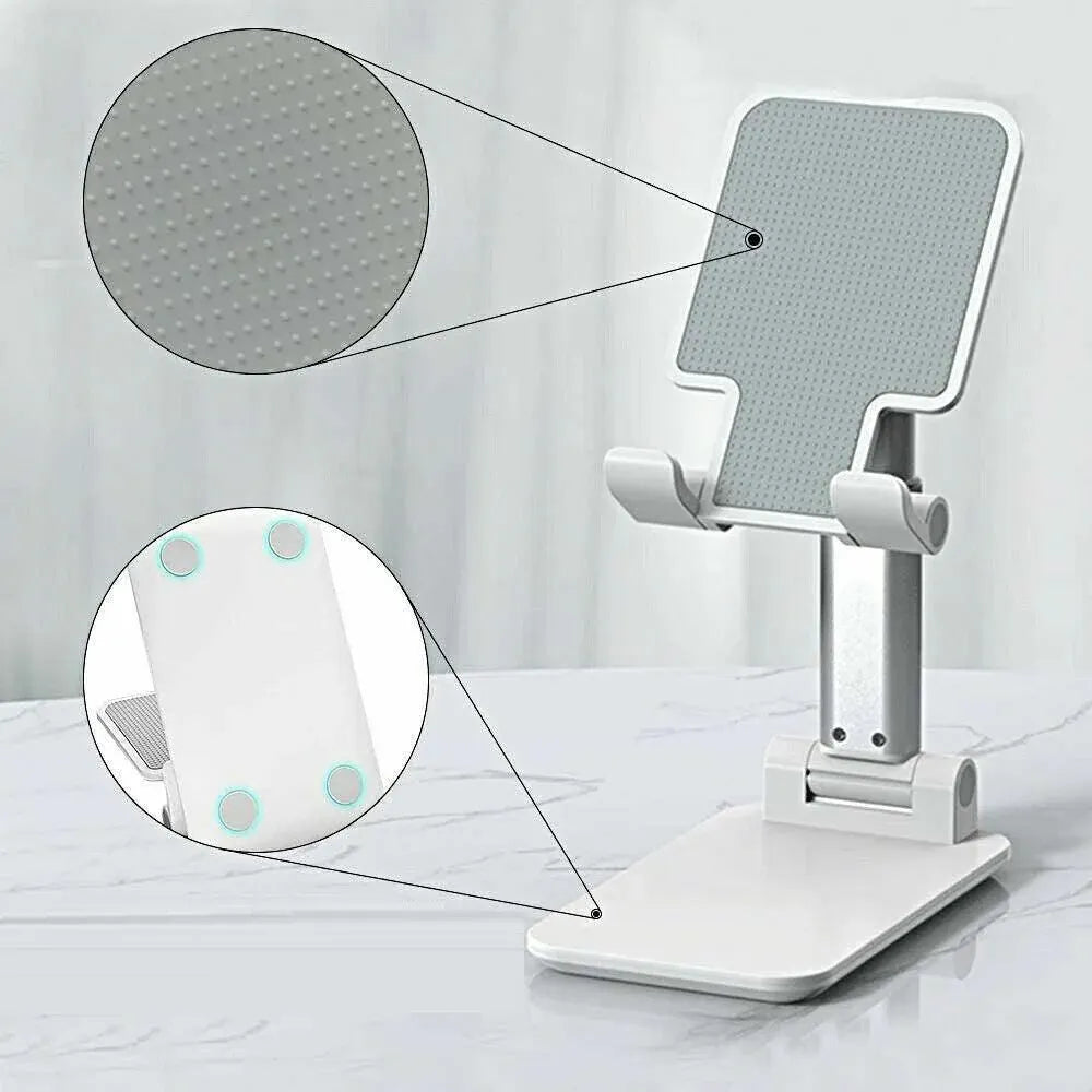 Foldable Adjustable Universal Desk Stand Holder For Mobile Phone Tablet Portable - White